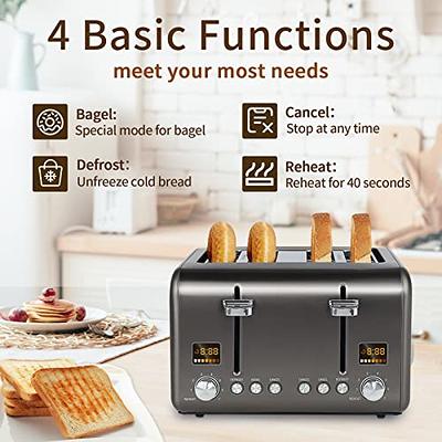 SEEDEEM Toaster 4 Slice, Long Slot Toaster with LCD Display Touch Buttons,  7 Shade Settings, 6 Bread Selection, Stainless Steel Toaster for Bagel