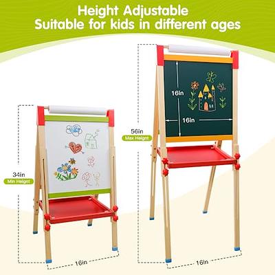 Kids Easel with Paper Roll Double-Sided Whiteboard & Chalkboard