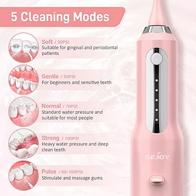 Sejoy Cordless Water Flosser Dental Teeth Cleaner, Professional 270ml Tank USB Rechargeable Dental Oral Irrigator for Home and Travel, 5 Modes 5 Jet