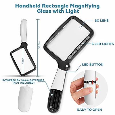 JUOIFIP Hands-Free Magnifying Glass Large Full-Page Rectangular 3X Magnifier LED Lighted Illuminated Foldable Desktop Portable for Elder