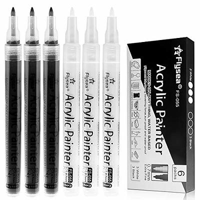 FLYMAX White Paint Pen, 6 Pack 0.7mm Acrylic White Permanent Marker White Paint Pens for Wood Rock Plastic Leather Glass Stone Metal Canvas Ceramic