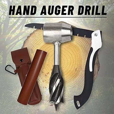 Bushcraft Gear Hand Auger Drill,Survival Tools with Folding Saw