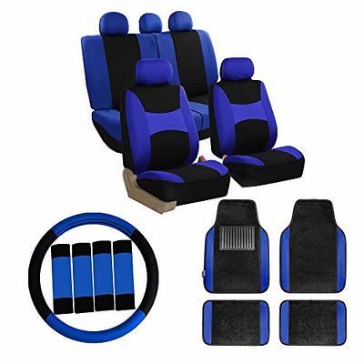 Car Seat Covers Blue Black Full Set for Auto w/Black Carpet Floor Mats