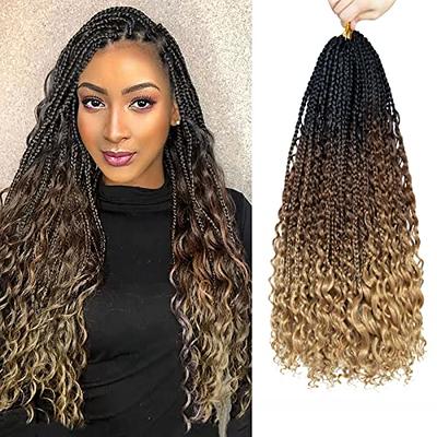 18 Inch 8 Packs Black and Auburn Brown with Auburn Blonde Goddess Box  Braids Crochet Hair