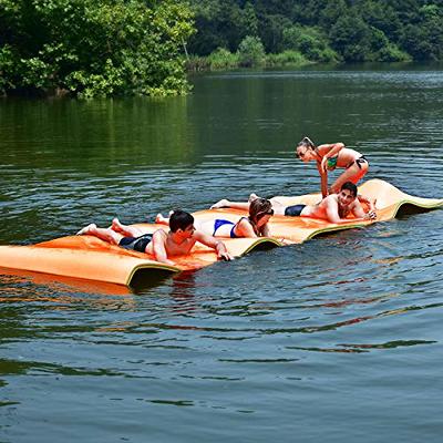 Goplus 12' x 6' Floating Water Pad, 3-Layer Tear-Resistant XPE Foam Mat,  with Mooring Device and Hook- Loop Straps Roll-Up Floating Island for 4-6