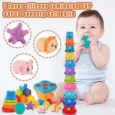  4 in 1 Baby Toys 6to12-18 Months, Pull String Baby Teething Toys,  Stacking Building Blocks Infant Toys 3-6-9-12 M+, Color Shape Bin Sensory  Toys, Montessori Toys for 1-3 Year Old Boy