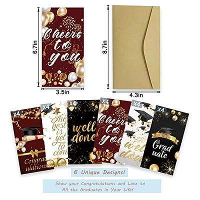 Graduation Cards 2024 Pack - 36 Pack Gold Foil and Envelopes - Bulk  Graduation 2024 Party Supplies - Grad Gift Greeting Cards - 6 Artist  Rendered