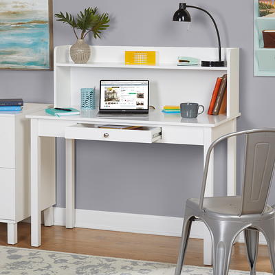 Walker Edison Deluxe White Wood Computer Desk with Hutch