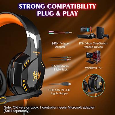 VersionTECH. G2000 Gaming Headset, Bass Surround Gaming Headphones with Noise  Cancelling Mic, LED Lights, Soft Memory Earmuffs for PS5/ PS4/ Xbox One  Controller/Laptop/PC/Mac/Nintendo NES Games-Orange - Yahoo Shopping