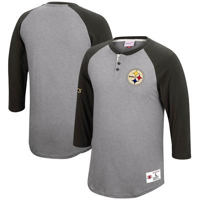 Women's WEAR by Erin Andrews Black Pittsburgh Steelers Waffle Henley Long  Sleeve T-Shirt