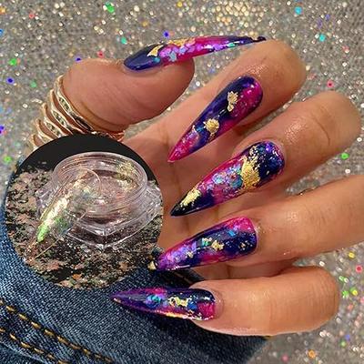 1 Box Iridescent Nail Powder Silver Black Colorful Glitter Sequins