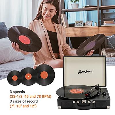 ByronStatics Vinyl Record Player, 3 Speed Turntable Record Player with 2  Built