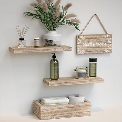  WOPITUES Floating Shelves with Bathroom Wall Décor Sign,Wood  Floating Bathroom Shelves Over Toilet with Toilet Paper Storage Basket Set  of 3, Rustic Floating Shelf with Guardrail for Wall Décor–Black : Home