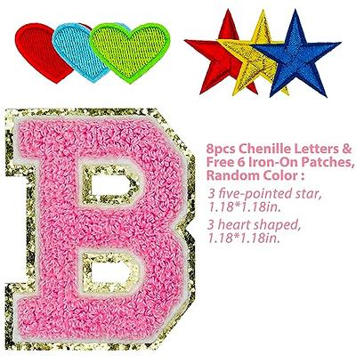 Letter Patches 6 Pcs Varsity Chenille Iron on Letters Patchs for Clothing  Jackets Backpacks Glitter Letter Patches(Rose,W)