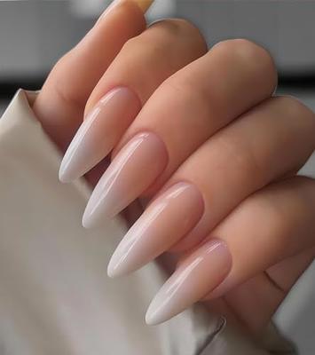 Press On Nails - Nude Ombre Diamond - Long Coffin False Tips Stick