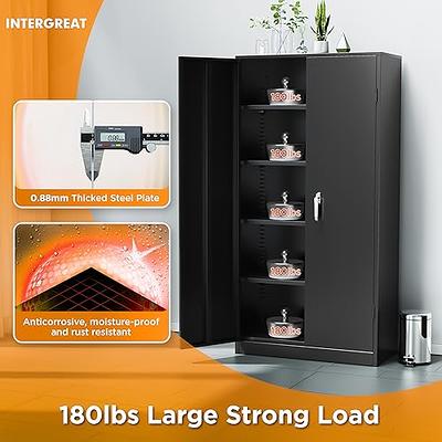 INTERGREAT Metal Garage Storage Cabinets with Lock, Locking Storage Cabinet  with 2 Doors and 2 Adjustable Shelves, Small Lockable Office Steel Cabinet