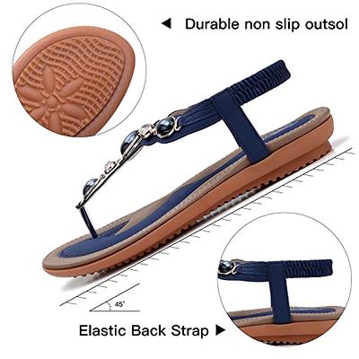  Sandals For Women Comfort With Elastic Ankle Strap Casual  Bohemian Beach Shoes Fashion Designer Sandals for Women Size 8 | Flats