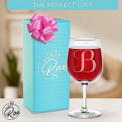 on The Rox Drinks Monogrammed Gifts for Women and Men - Letter A-Z Initial Engraved Monogram Stemless Wine Glass - 17 oz Personalized Wine Gifts for