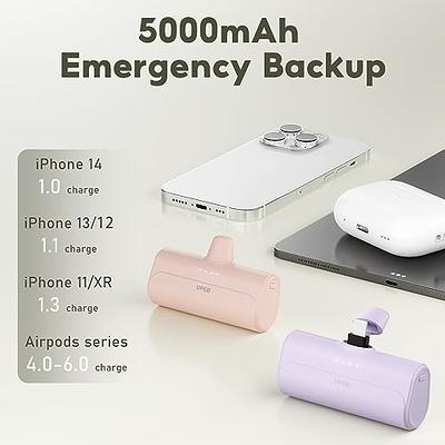 iWALK Mini Portable Charger Power Bank 3350mAh Compatible with iPhone  14/13/12 Pro Max/11 Pro, with Built in Cable, White