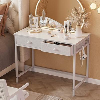 Tribesigns Computer Desk, Modern Simple 47 inch Home Office Desk Study  Table Writing Desk with 2 Storage Drawers, Makeup Vanity Console Table,  White