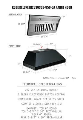 Tieasy Black Range Hood 24 inch / 30 inch / 36 inch Wall Mount