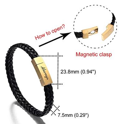 Men's Cross Braided Bracelet Leather Cuff Bracelet Bangle Magnetic Clasp