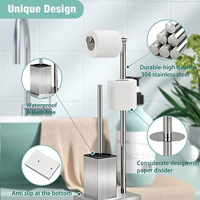 BWE Round Free Standing Toilet Paper Holder with Top Storage Shelf in Brushed Nickel