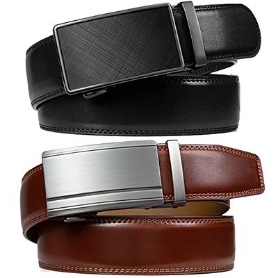 Founders & C Mens Belt 2 Pack,Leather Ratchet Click Belt Dress with Slide  Buckle 1 3/8 in Gift Set Box- Size Adjustable (Cognac/Black Belt, 40-50  Waist Adjustable) - Yahoo Shopping