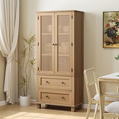 FOTOSOK Kitchen Pantry Storage Cabinet, Tall Cabinet with Rattan