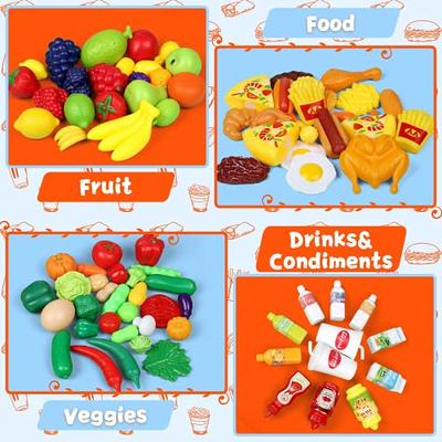 Tagitary Play Food Toys Set,Pretend Play 136PCS Plastic Fake Food