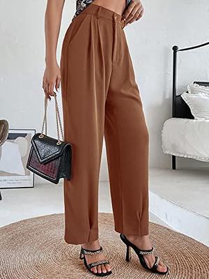 SweatyRocks Women's High Waist Button Pleated Cropped Pants Elegant Office  Suit Pants Trousers with Pocket