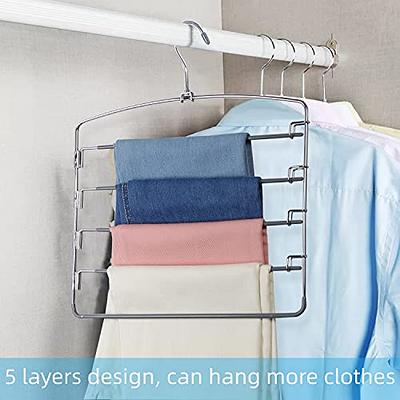 Pants Hanger, Multiple Pants Hangers, Space Saving Hanger, 5 In 1 Wooden  Pants Hangers