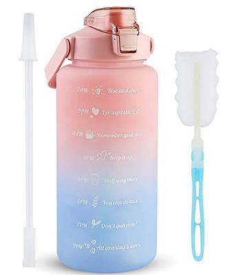 Large Motivational Water Bottle with Straw Time Marker BPA Free for Sport  and Fitness (Pink Blue, 64 Oz / Half Gallon)