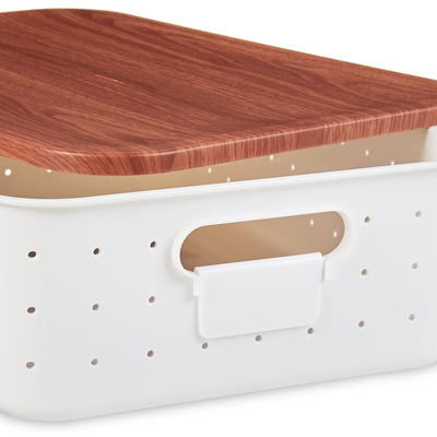 Pen+Gear Organizational Storage Box with Woodgrain Pattern Lid, Clear 