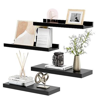 Boswillon 2+2 Black Floating Shelves Set of 4, Black Shelf with