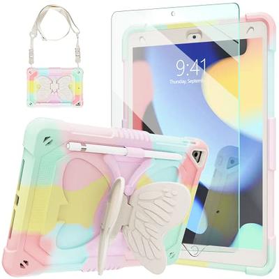 iPad 9th/8th/7th Generation 10.2 inch Case with 9H Tempered Glass Screen  Protector for Kids,Pencil Holder/Kickstand/Carrying Shoulder Strap