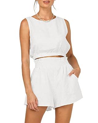 Women 2 Piece Shorts Crop Top Set White