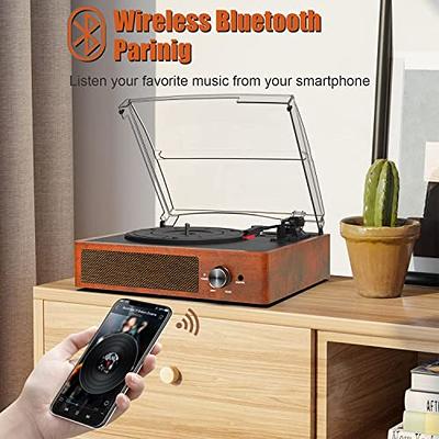 Vinyl Record Player Turntable with Built-in Bluetooth Receiver & 2 Stereo  Speakers, 3 Speed 3 Size Portable Retro Record Player for Entertainment and