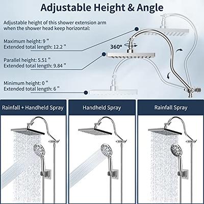 Hibbent All Metal Shower Head, 8'' High Pressure Rainfall Shower Head,  Handheld Showerhead Combo with 12'' Adjustable Curved Extension Arm,  7-Spray, 71'' Hose, Adhesive Showerhead Holder, Chrome - Yahoo Shopping