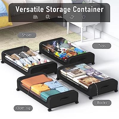 Under Bed Storage with Wheels, Upgraded Under the Bed Rolling Storage  Containers with Lid, Underbed Shoe Storage Organizer, Bedroom Storage Bins  on