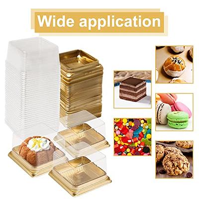 50 Square 4 Plastic Dessert Favor Boxes Cupcake Holders - Gold Clear