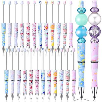 Beadable Pens Bulk with Silicone Beads for Pens, Beaded pens Black Cute  Pens Ballpoint with Multicolor Beads for Crafts, Set of 10 Pens & 10 Pen
