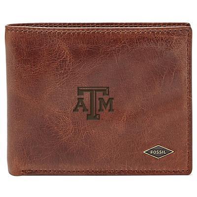 Men's Fossil Brown Wyoming Cowboys Leather Ryan RFID Flip ID Bifold Wallet