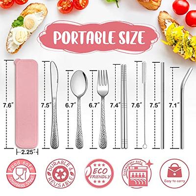 9-Piece Travel Utensils, Reusable Utensils with Case, Portable Travel  Camping Cutlery Set, including Knife Fork Spoon Chopsticks Cleaning Brush  Metal Straws, Stainless Steel Flatware Set