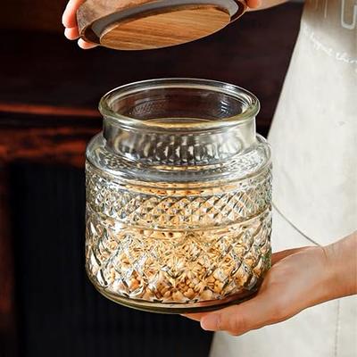 44 FL OZ Square Glass Storage Jar, Kitchen Glass Food Storage Containers  with Airtight Lid, Vintage Decorative Glass Jar with Diamond Pattern for