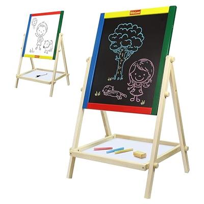 Kidzlane Art Easel for Kids 2-4, Wooden Toddler Easel, Double Sided  Standing Chalkboard/Dry Erase Board for Kids, Toddler Drawing Board with  Accessories