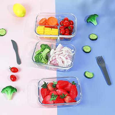  KOMUEE Glass Meal Prep Containers 2 Compartments, 5 Packs 36 oz,  Airtight Glass Lunch Bento Box with Lids, Glass Food Storage Containers,  BPA Free, Microwave, Freezer and Dishwasher Friendly: Home & Kitchen