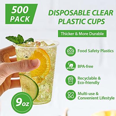 500 Pack - 9 oz. Clear Disposable Plastic Cups - Cold Party Drinking Cups 9  oz. 500 - Clear