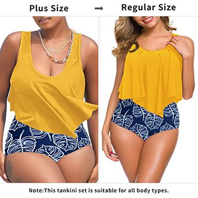 SuperPrity Swimsuits for Women Two Piece Bathing Suits Ruffled Flounce Top  High Waisted Bikini Set(Available in Plus Size)
