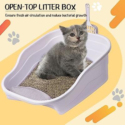 Mumufy 4 Pcs Large Cat Litter Box with 4 Litter Sifting Scoop Open